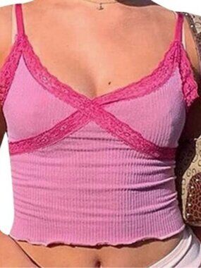 Womens Lace Strap Crop Top Cami V-Neck Corset Tanks Y2K Shirts Camisoles